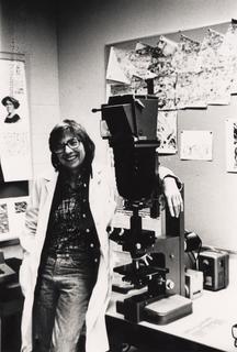 Ruth Bleier with her electron microscope, 1980's