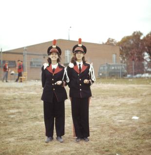 Ruth Dayhoff (pictured here with her sister) led a successful effort to allow women to join the University of Maryland marching band, 1970