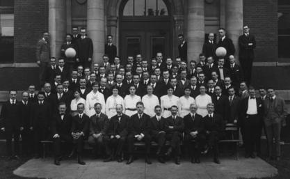 The Johns Hopkins University School of Medicine, graduating class of 1918. Martha May Eliot is the third woman from the left and Ethel Collins Dunham is to her right. 