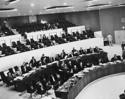 Martha May Eliot (front row, third from the left) attending a UNICEF meeting, 1956