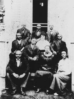 Matilda Evans with a community group in front of St. Luke's hospital, Columbia, South Carolina, ca. 1930