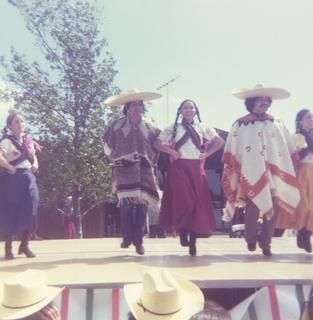 Katherine Flores dancing with her husband, Juan, in the Ballet Folklorico de Stanford, 1973