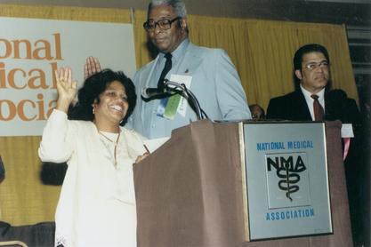 Edith Irby Jones being inducted as president of the National Medical Association, 1985