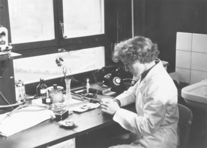 Elisabeth Kübler studying at the University of Zurich Medical School, 1950s