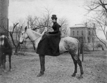 Dorothy Reed Mendenhall outside Kimball House, 1888