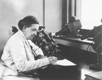 Florence R. Sabin in her lab at the Rockefeller Institute, 1956