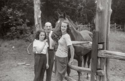 Marianne Schuelein with her father Curt and friend Gaby Stein, ca. 1947