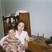 Leah Dickstein with her son Stuart celebrating Chanukah, 1969