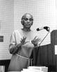 Lena F. Edwards testifying to the governor of Georgia to request programs to allow senior citizens to remain in their own homes, Atlanta, 1976